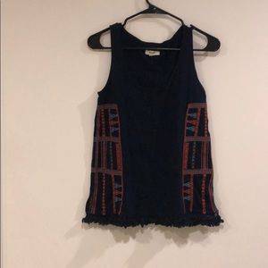 Embroidered Tank Top with Fringe